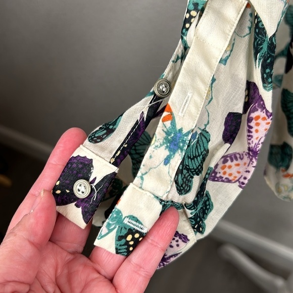 Maeve Anthropologie Butterfly Print Boho Long Sleeve Top Size 0 - Picture 3 of 8